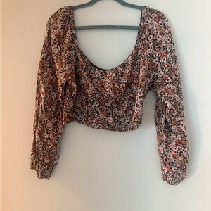 Floral Long Sleeve Women's Crop Top
